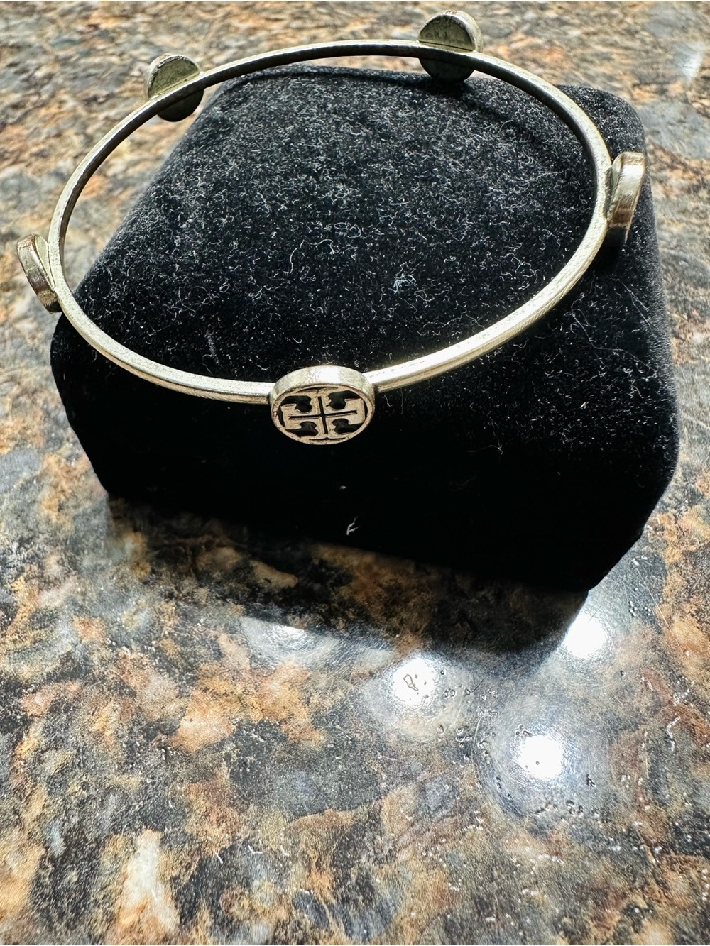 Tory Burch Silver-Tone Logo Icon Bangle Bracelet